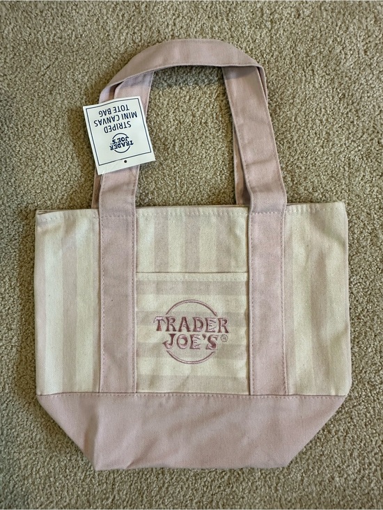 Trader Joe'S Handbags - Trader Joe's Mini Pastel Canvas Tote Bag Pink Striped NWT